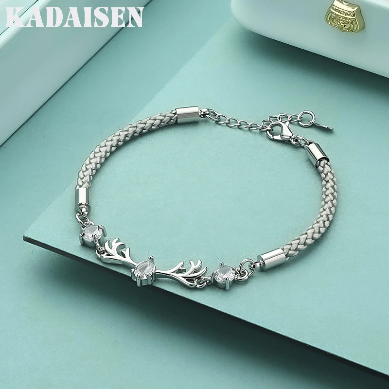 New High Quality 925 Sterling Silver Antler Crystal Bracelet For Women Fashion Charm Party Wedding Jewelry Gifts