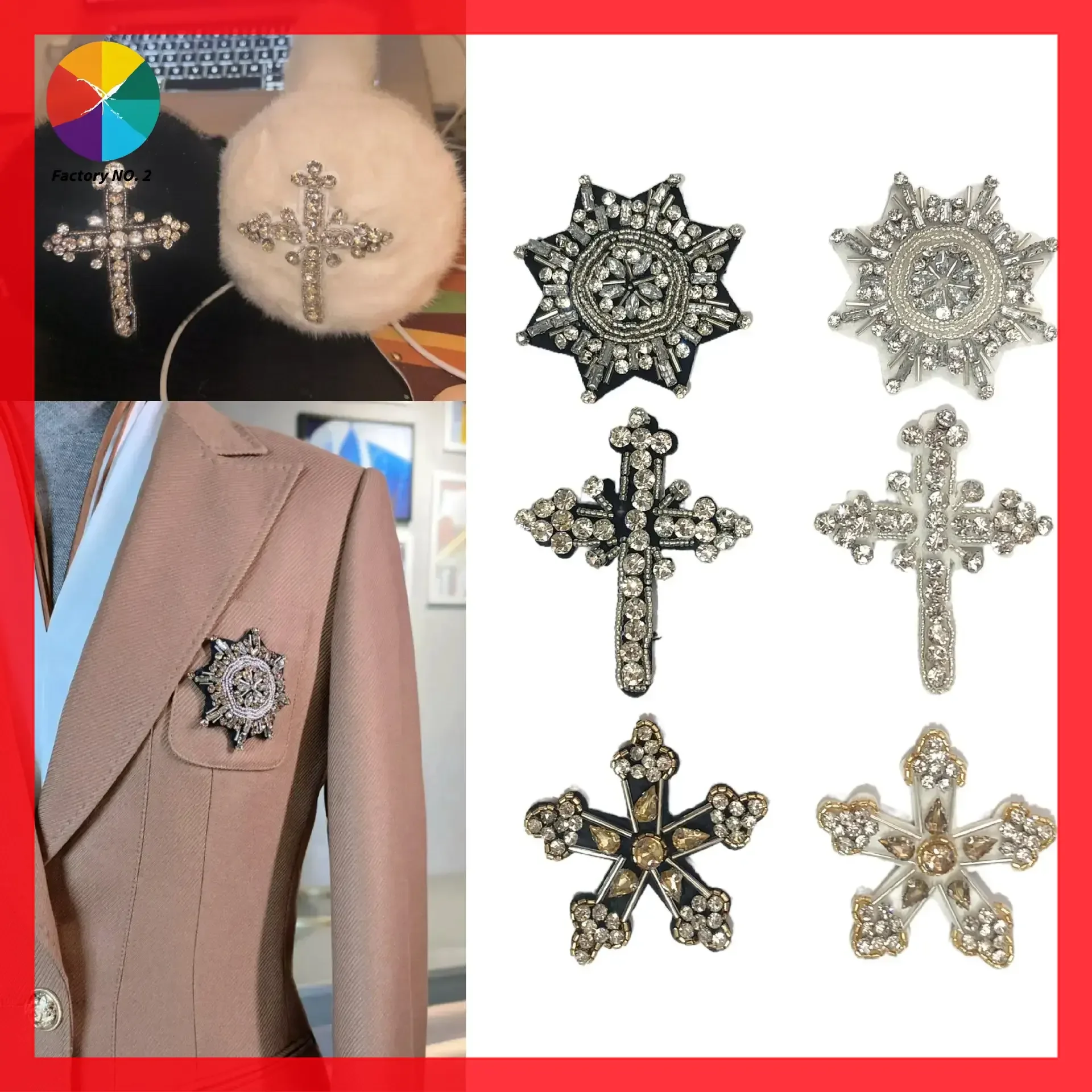 Fashion Matching Cross Octagonal Glass Diamond Embroidery Cloth Sticker Badge DIY Collar Hat Clothing Accessories Patch