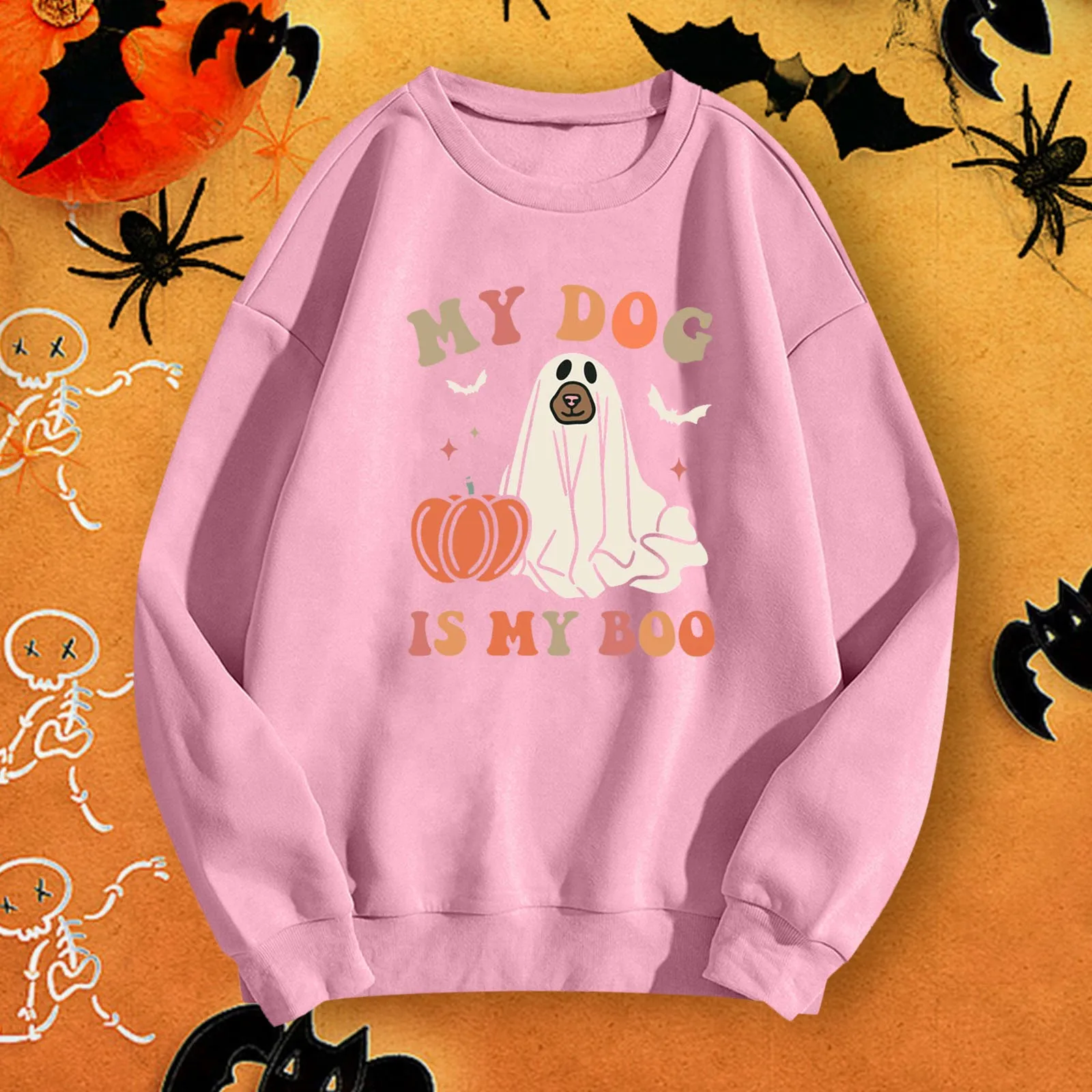 

Women's Halloween Winter Simple Ghost Pumpkin Letter Printed Crew Neck Long Sleeved Solid Color Hoodie Pullover Hoodie Top