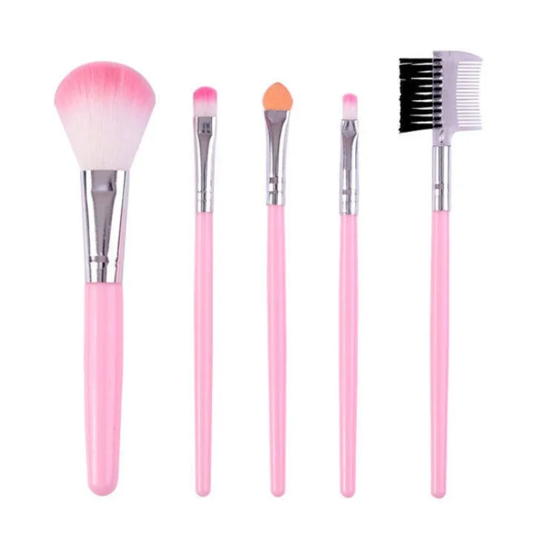 5 STKS Tas Draagbare Plastic Borstel Handvat Make-up Borstel Vezel Textuur Poeder Blusher Oogschaduw Borstel Make-up Beauty Tool Set