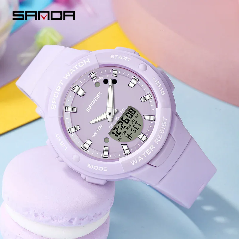 SANDA 6005 Electronic Watches Fashion Trends Outdoor Leisure Various Colors Silicone Strap Student Wrist Watch for Boy and Girl