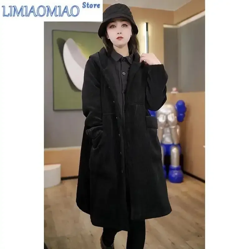 New Autumn Winter Thick Coat Fashion Large Purple Windbreaker Big Pocket Women's Loose Versatile Corduroy Hooded Coat 6XL