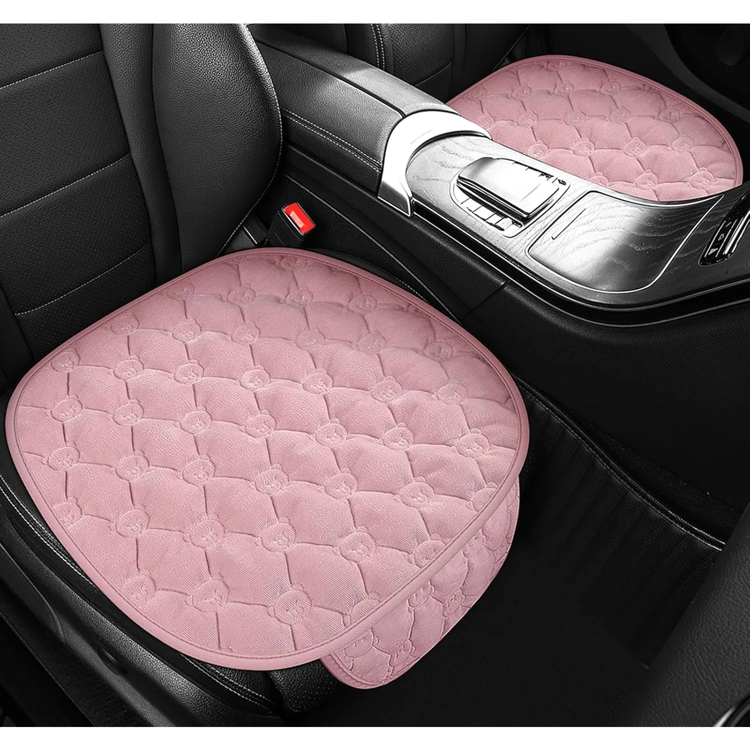 2PCs Car Seat Cushion Winter Plush Tie-free Non-slip Warm Monolithic Seat Cushion Car Interior Accessories Pink