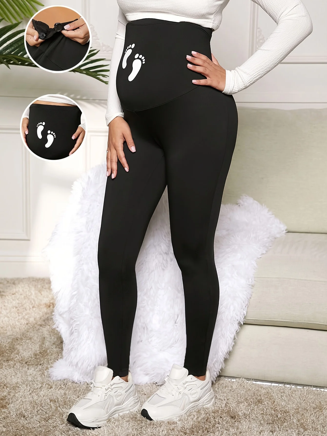 

Black Women's Sweatpants Maternity Yoga Eastic High-Waist Leggings With Adjustable Band Long Stretchy Slim Fit Pregnancy Pants