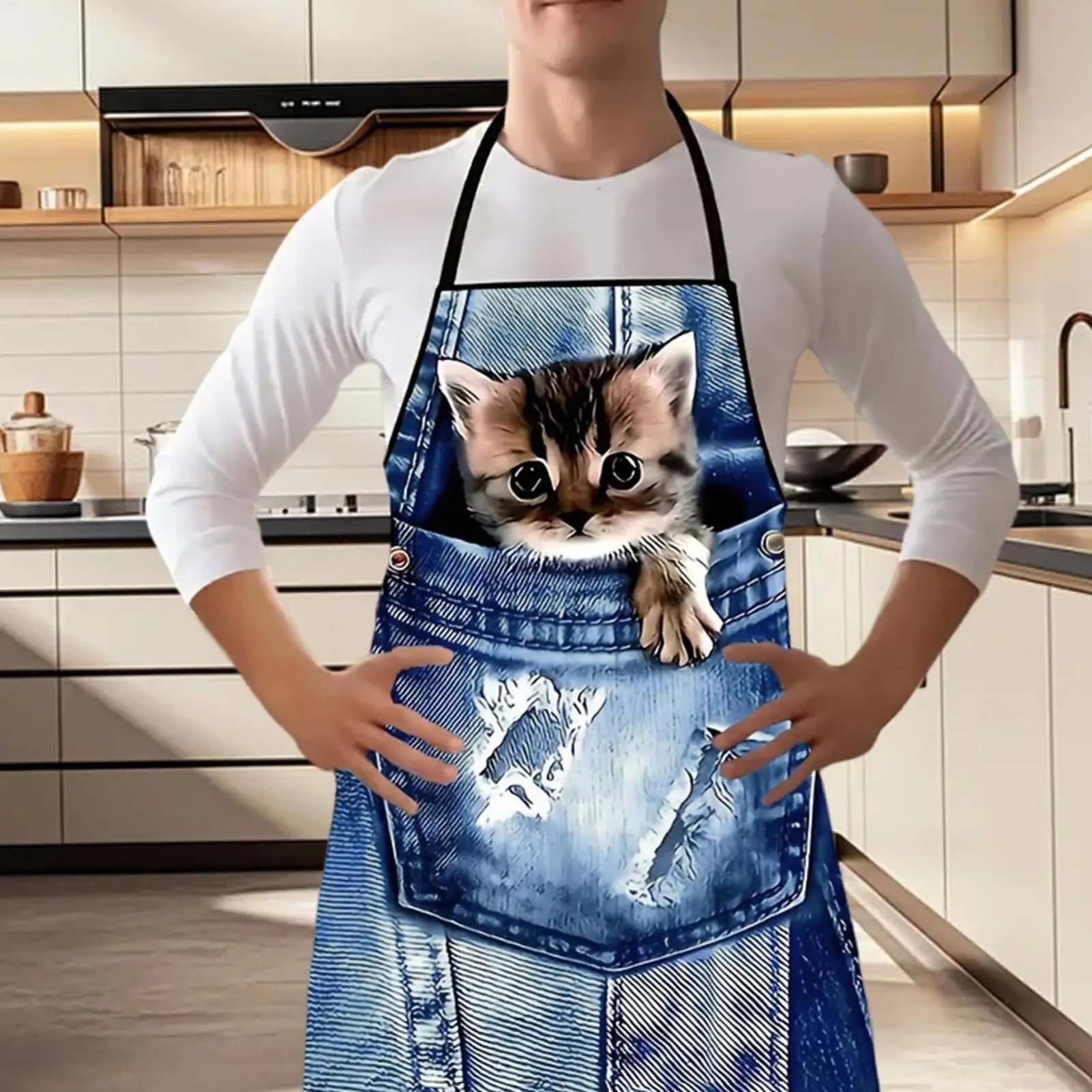 Funny Cat Printed Apron Cute Waterproof Kitchen Aprons with Straps Novelty Gifts for Women Men Cooking Baking Grooming BBQ Party