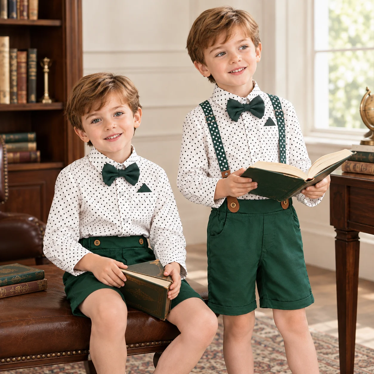 Boys Formal Outfit Set 1-6 Years Polka Dot Shirt Gentleman Style Kids Wedding Party Birthday Clothing Toddler Christmas Gift