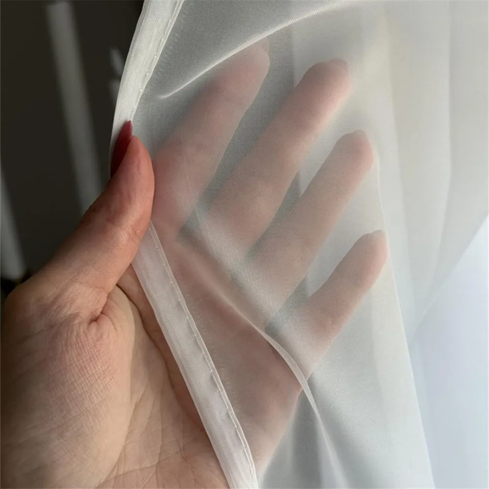 White Semi Sheer Curtains 2 Panels Light Filtering Semi-transparent Bedroom Living Room Rod Pocket Washable Privacy Drapes