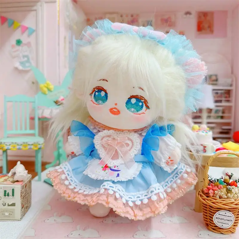 Kawaii Pink Blue Lolita Bow Dress Suit Plush Doll for 20cm Cute Stuffed Fat Body Naked Cotton Doll Soft DIY Toys Gifts for Girls