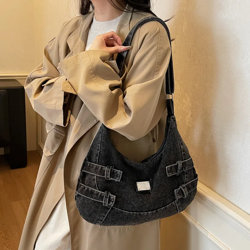 حقيبة كتف كروس من قماش الدنيم ذات سعة كبيرة على الموضة جديدة للنساء حقيبة تخزين غير رسمية حقيبة مدرب كاجوال ومتعددة الاستخدامات #3