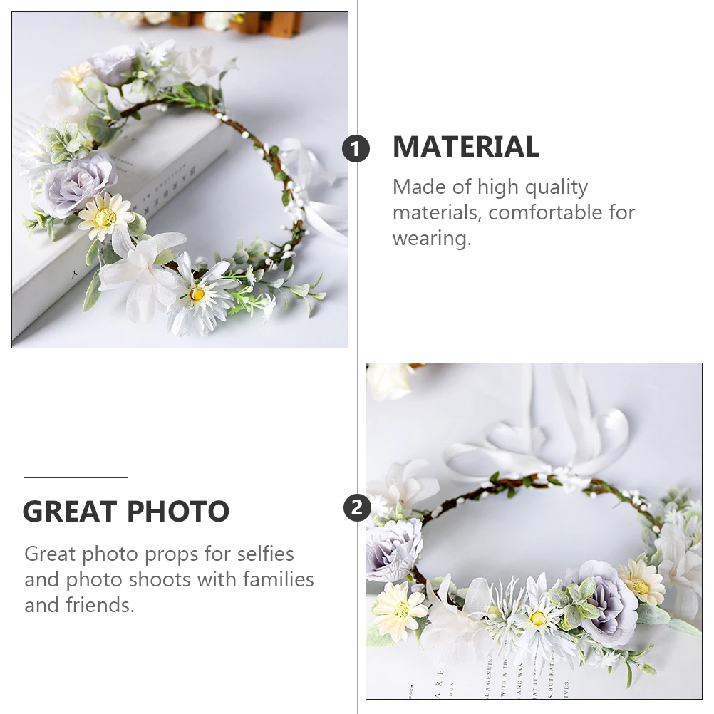 

Artificial Flower Headdress Wreath Hair Accessory Bridal Garland Handmade Women Photo Props Wedding Bride Headdress Hair Wear