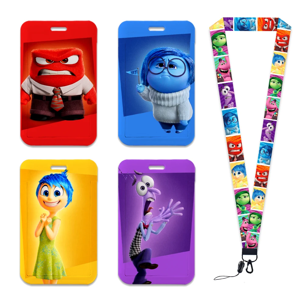 Disney Inside Out Card Holder, Lanyard ID Badge Holder, Ônibus, University Pass, Case Slip Capa, Cartão de Crédito Bancário, Strap Gifts, 2 Cartões