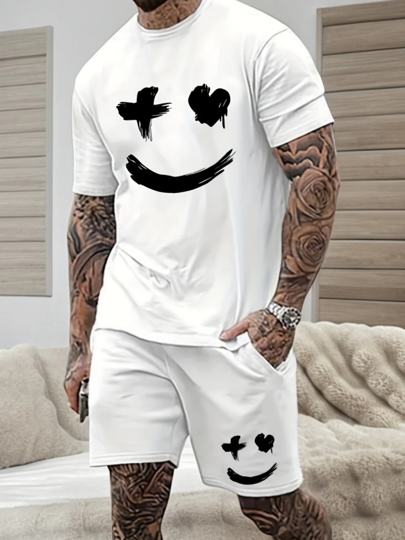 

Men's Casual Sports Outfit Streetwear Style Fitness Gym Tops And Bottoms Set Comfortable Breathable Running Clothing