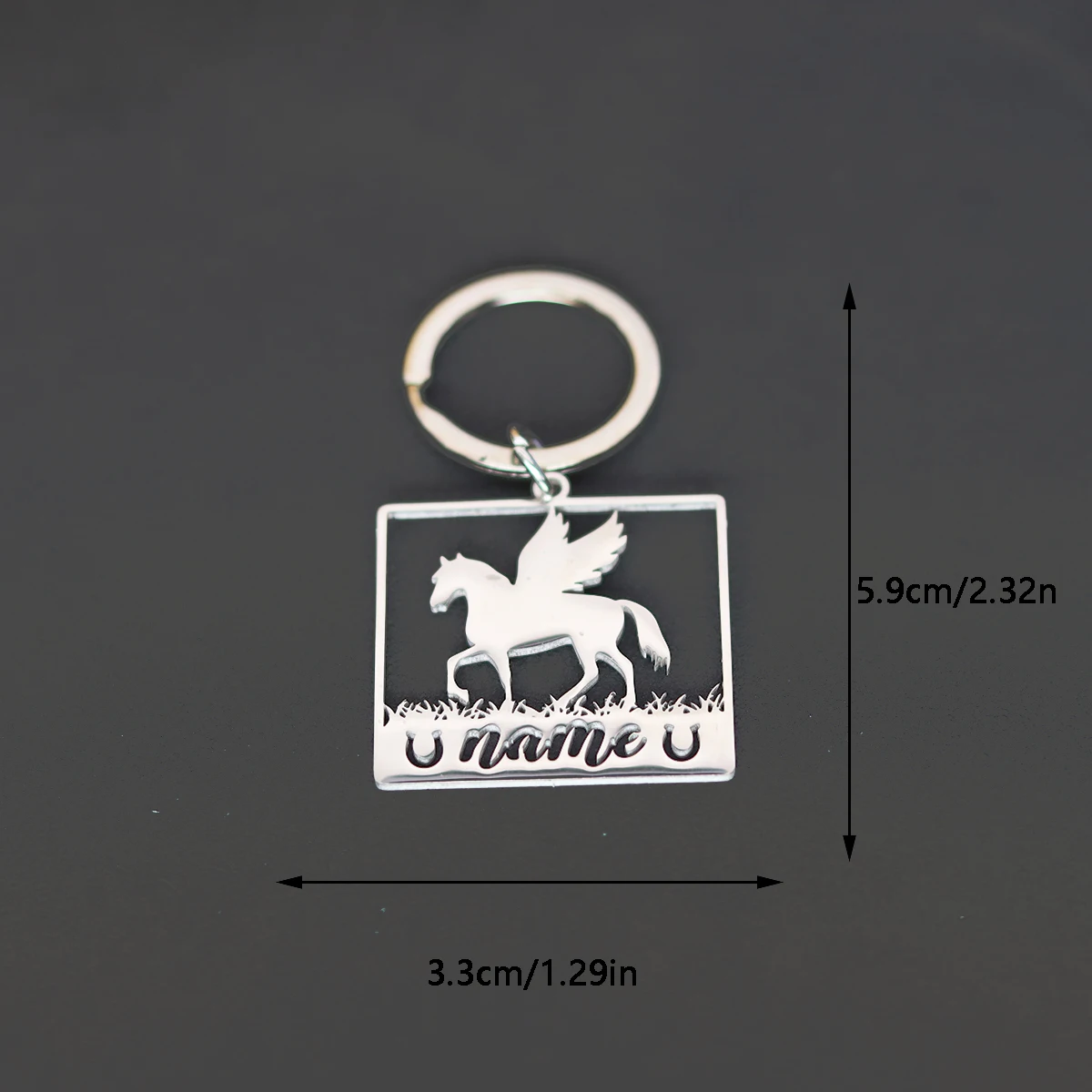 QIAMNI Customized Name Cute Horse Angel Wings Keychain Stainless Steel Metal Car Key Chains Engraved Nameplate Bag Keyrings Gift view 6