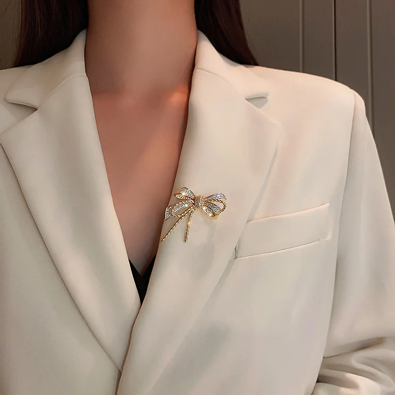 Gold Color Rhinestone Bow Brooches For Women Bowknot Brooch High Quality Broches Gift