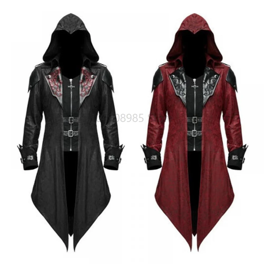 

Medieval Steampunk Game Assassins Cosplay Costume Streetwear Hooded Jacket Outwear Halloween Party Tailcoat
