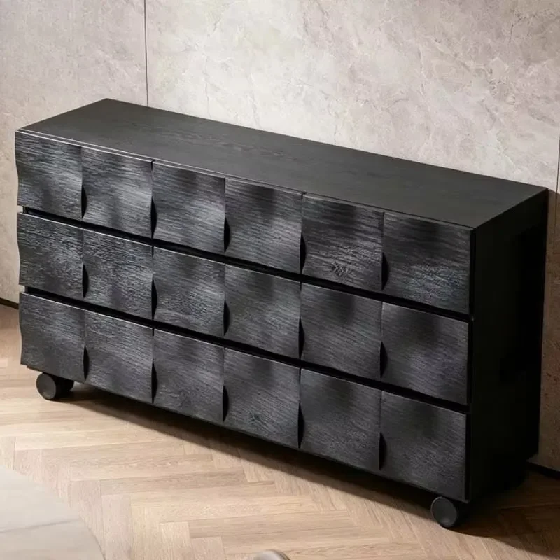 Modern Black 9-drawer Dresser with a Curved Front and Wheels, a Perfect  Wooden Piece for Your Bedroom or Living