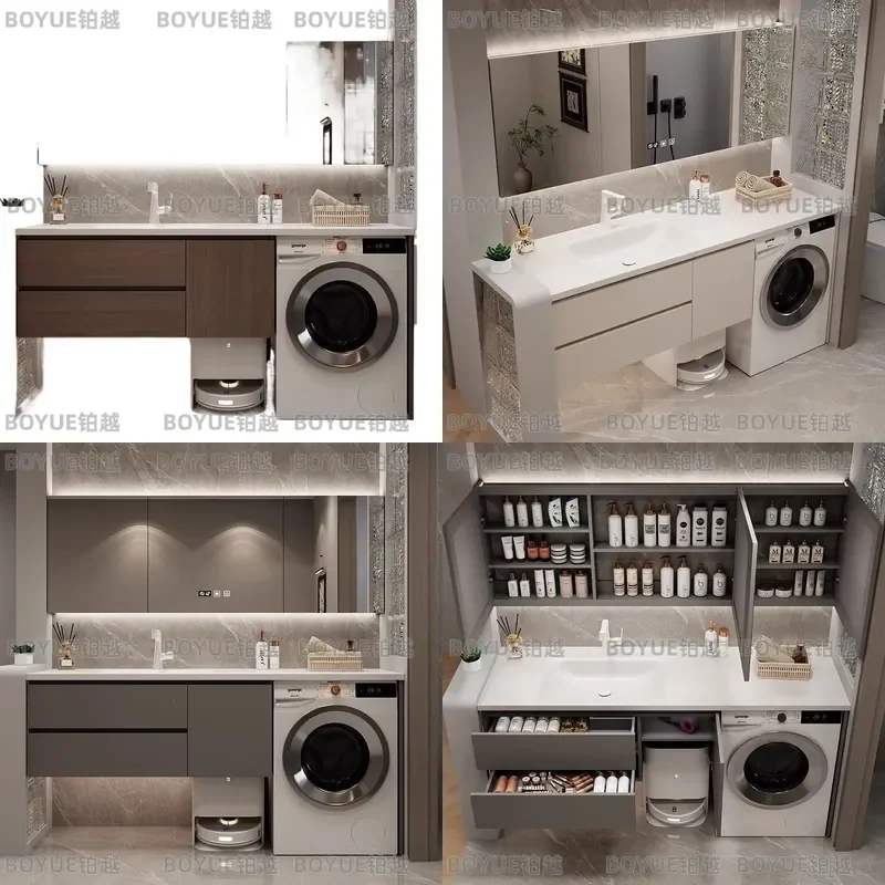for Washing Machine Bathroom Cabinet Combination Wash Basin Integrated Cabinet Rock Slab Hot Bending Ceramic Seamless