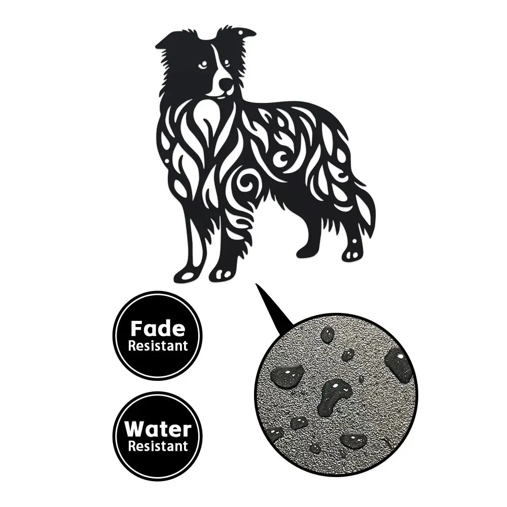 Charming Metal Border Collie Wall Art - Iron Dog Silhouette with Intricate Patterns, Perfect for Outdoor Garden, Dog Decor