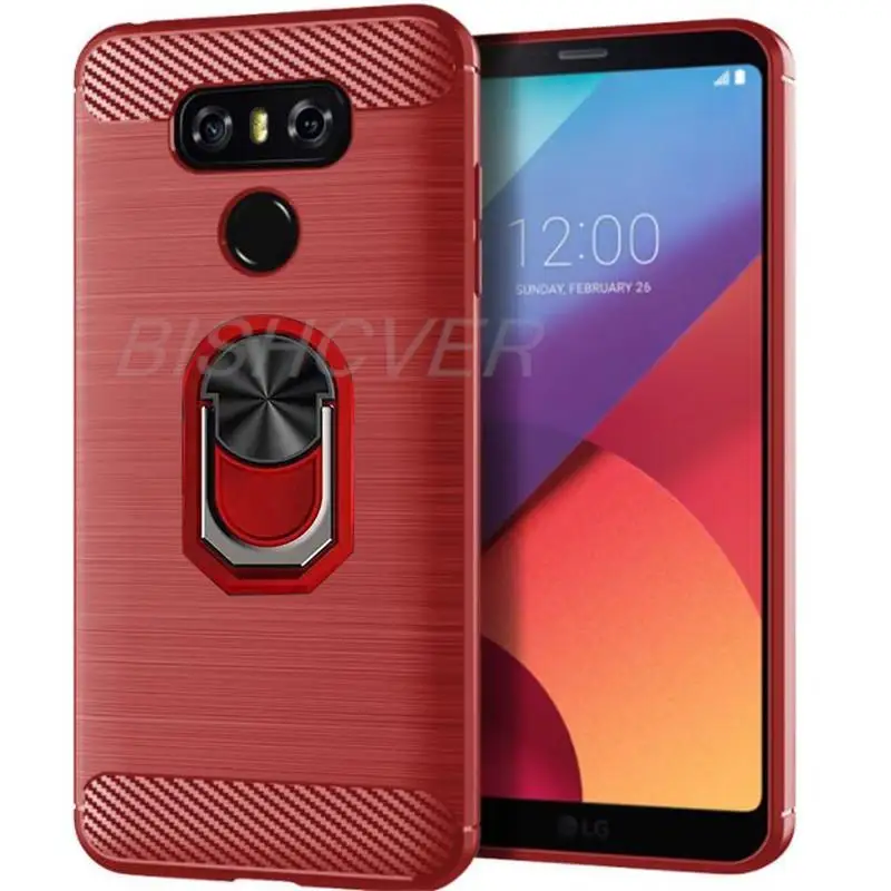 Carbon Fiber Brushed Shockproof Soft Cover For LG G6 G6 Plus H870 H870K H873 H870S H872 H871 LS993 Magnetic Ring Holder Case