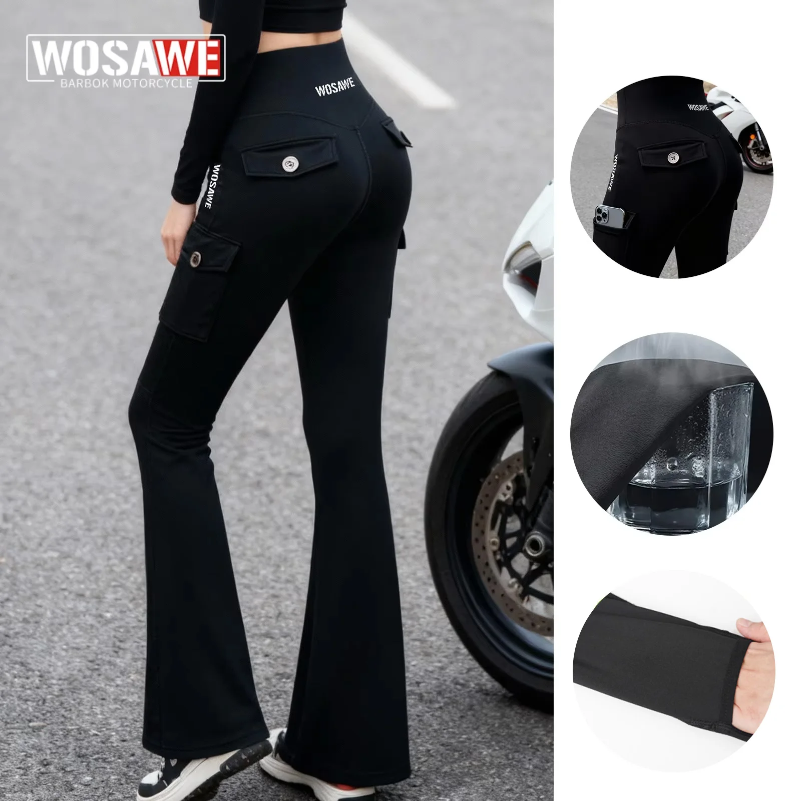 

WOSAWE Motorcycle Pants Female Motocross Lifts Hips Slim Fit Trousers Summer Casual Fashion Cycling Trousers