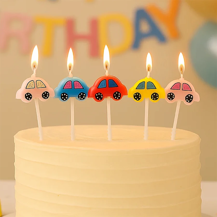 5PCS Auto Kerzen für Kinder Geburtstag Nette Kuchen Dekorative Baby Geburtstag Party Backen Fünf Farbe Plugins – Detail 1
