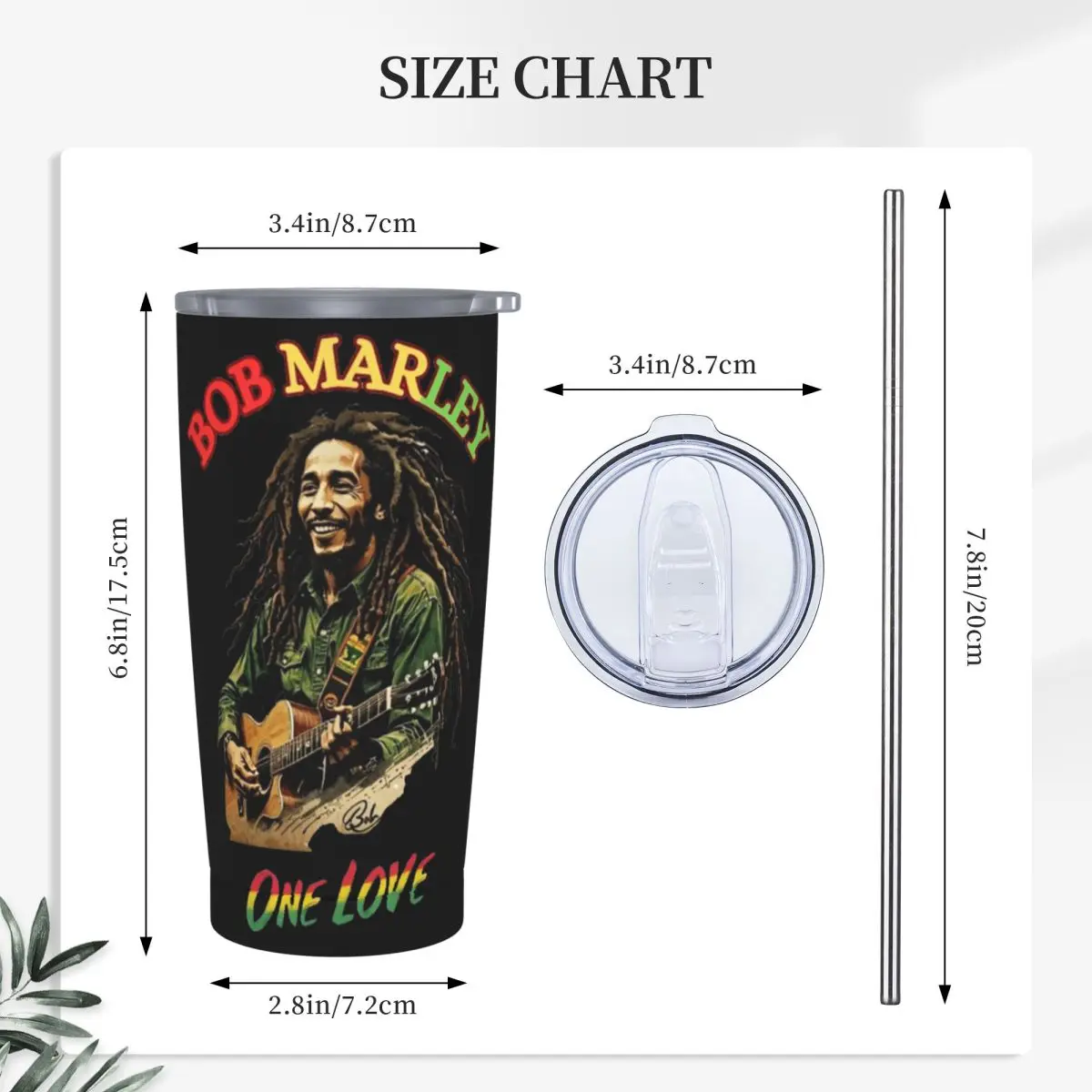 Bob Marley Reggae Stainless Steel Tumbler Vacuum Insulated Mugs Thermal Cold Bottle Straws With Lid 20oz