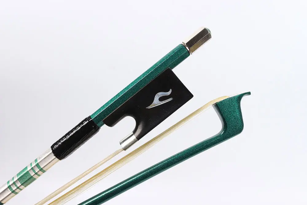 4/4 Violin Bow Ebony Frog Bows Hair Nice Inlay with Drill Green Silk Handle Carbon FIber Violin Parts Straight Well Balance