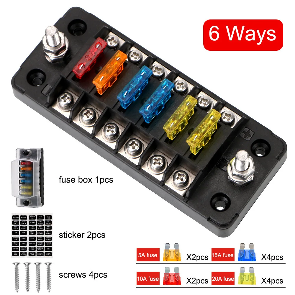 6/12 Circuit Blade Fuse Block with Negative Bus Bar, Marine & RV Fuse Holder