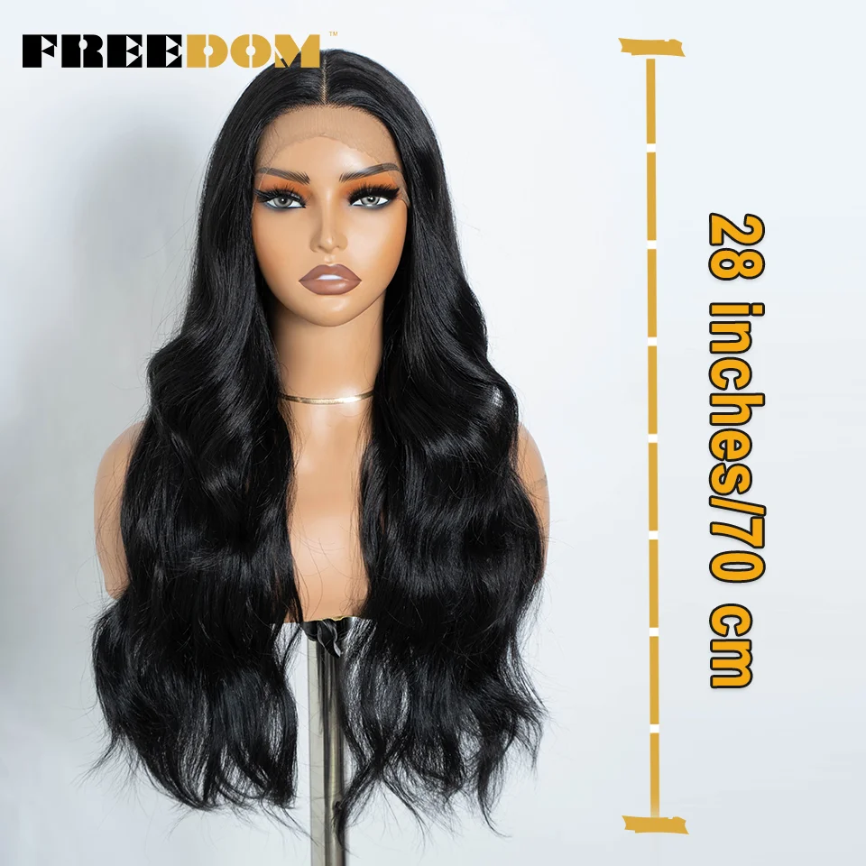 FREEDOM Synthetische Lace-Front-Perücken für Frauen, 28 Zoll, natürlich gewellt, Ombre Braun Blond Kastanienbraun, Perücke für den täglichen Gebrauch, hitzebeständig – Detail 3