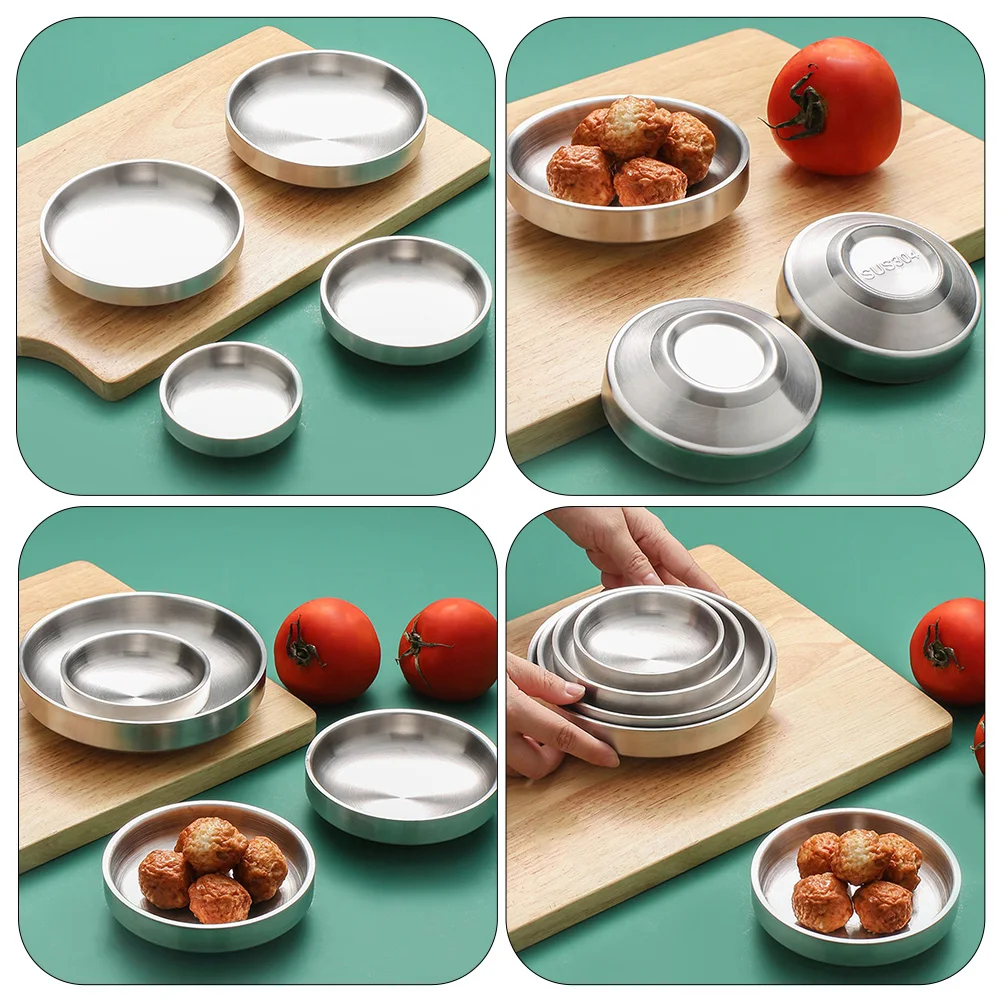 

2pcs Stainless Steel Kimchi Dishes 6.5Cm Appetizer Plates For Sauce Dipping Condiment Dish Seasoning Plate Spice Pickle Vinegar