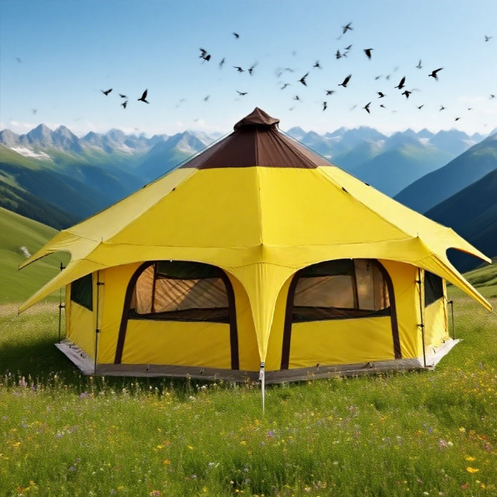 STLF Yellow Hexagonal UV-Resistant Mongolian Yurt Tent Large Space Four-Season Waterproof Family Outdoor Camping Tent - Image 4