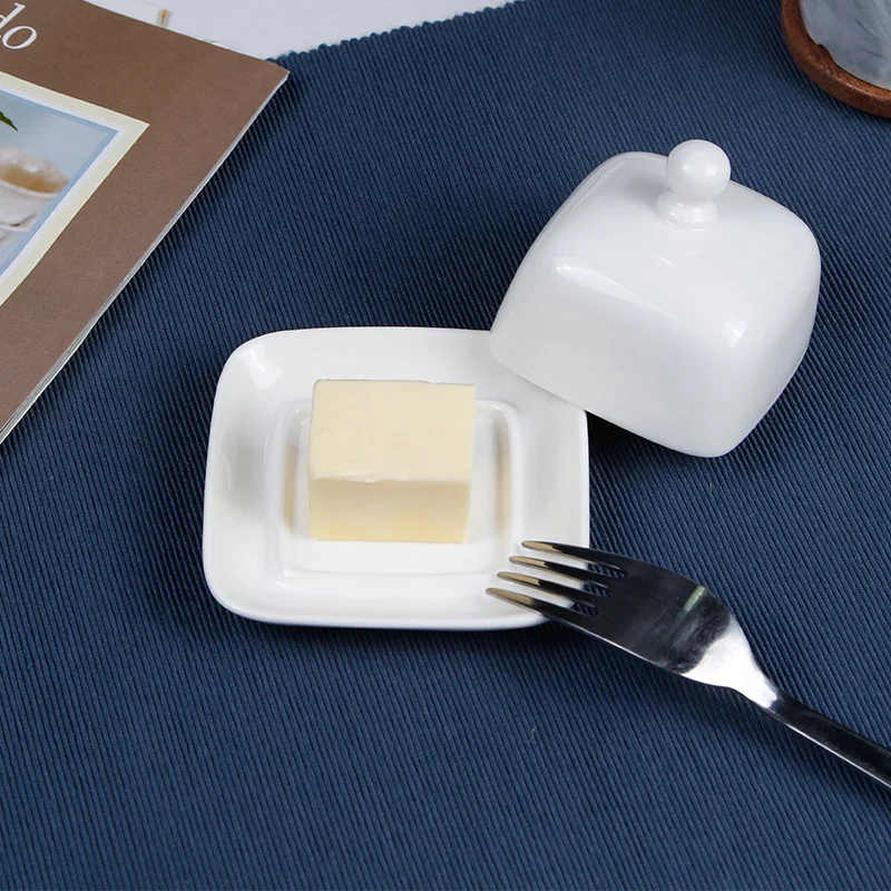 

Mini Square Butter Dish with Lid, White Procelain Cheese Dish Individual Serving Small Butter Tray for Table, Refrigerator