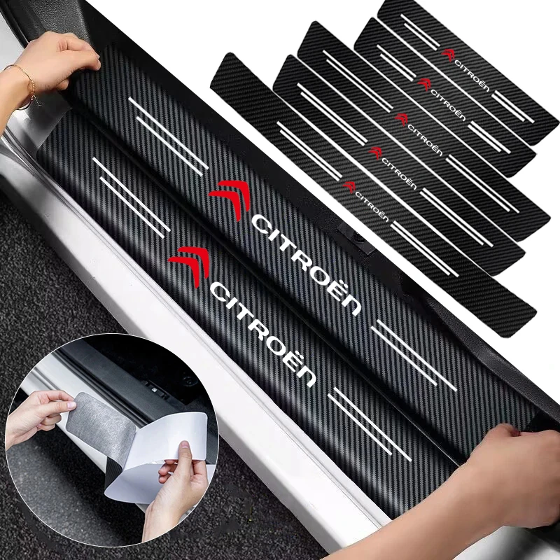 1/4/5 Uds. Protectores Decorativos de Fibra de Carbono para el Umbral de la Puerta del Coche, Adhesivos para Citroen C8 C-Elysee C4 C3 C2 C1 C5 Xsara Picasso Cactus Jumpy