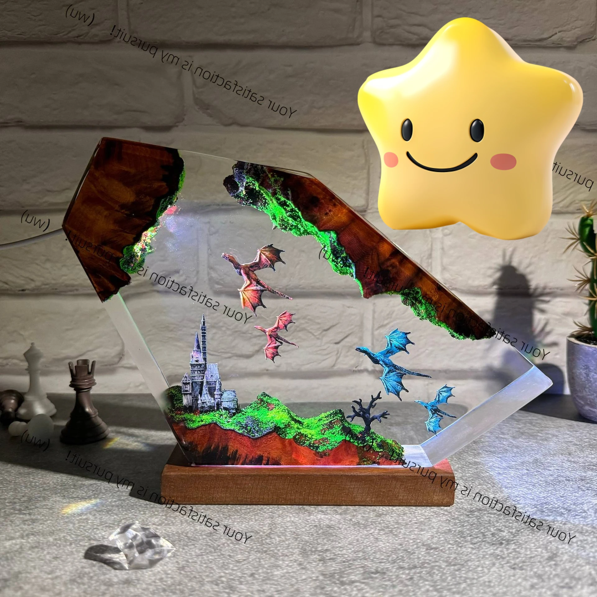 Medieval castle and dragon resin three-dimensional model table lamp, a unique night-time decorative item with fantastical theme
