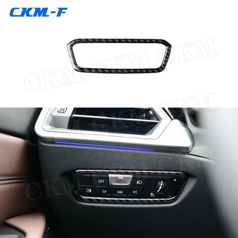 Carbon Fiber Car Headlight Switch Buttons Decorative Frame Cover Trim Stickers For BMW 3 Series G20 G28 2019 2020