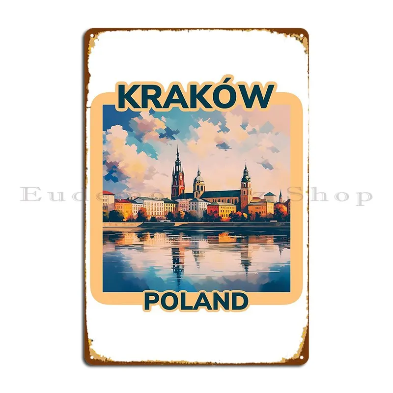 Architectural Landscape Of Krakow Poland Retro Vintage Krakow Travel Design Metal Sign Wall Custom Wall Decor Tin Sign Poster