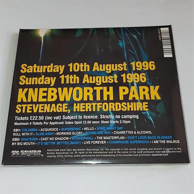 Classic Oasis Music CD Knebworth 1996 Album Compact Disc Cosplay CD Walkman Car Play Songs Soundtracks Box Collection Gifts