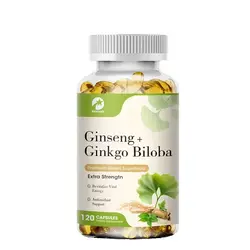 Ginseng Ginkgo Biloba Capsules Extra Strength - Supports Brain Function and Memory Non-GMO/Vegan Superfood