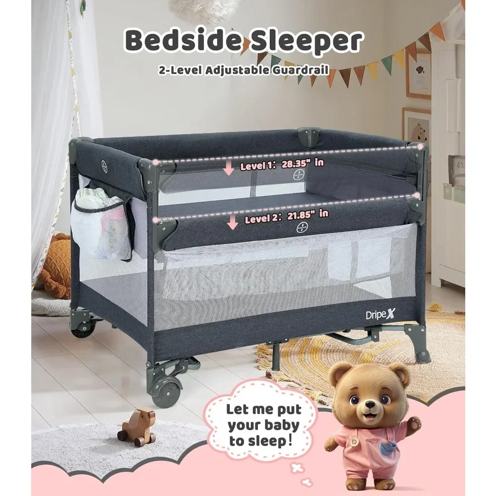 

Прикроватное спальное место для детской люльки 5 в 1, пакет и игра с устройством для смены подгузников, люлька-качалка, складной игровой дождь, регулируемая высота,