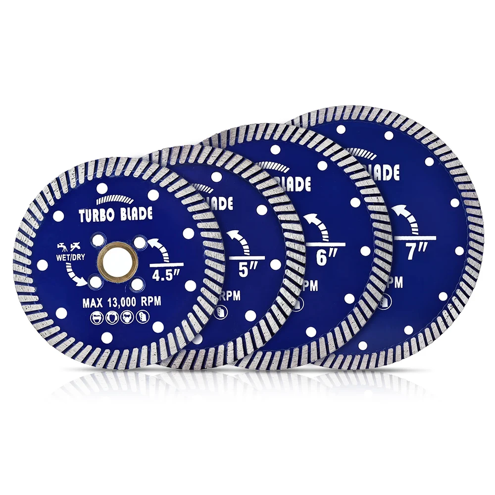 115mm-180mm Sintered Diamond Continuous Rim Turbo Blade Granite Blade for Granite Marble Porcelain Tile Wet/Dry Cutting