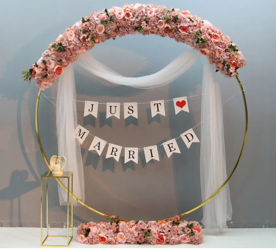 3 PCS Bright gold Iron Circle Flower Round Arch Plinth Table Cake Stand Floral Holder For Wedding Stage Birthday Party Backdrops