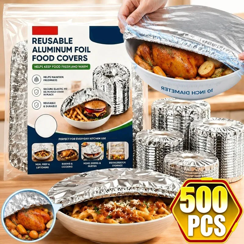 Elastic Aluminum Foil Bowl Cover Kitchen Food Preservation Wraps Reusable Aluminum Foil Film Covers Picnic Fresh-keeping Bag