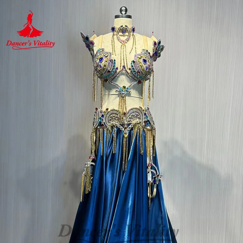 BellyDance Costume Suit Senior Rhinestone Bra+luxury Satin Long Skirt 2pcs Customized Women Oriental Dance Performance Costumes