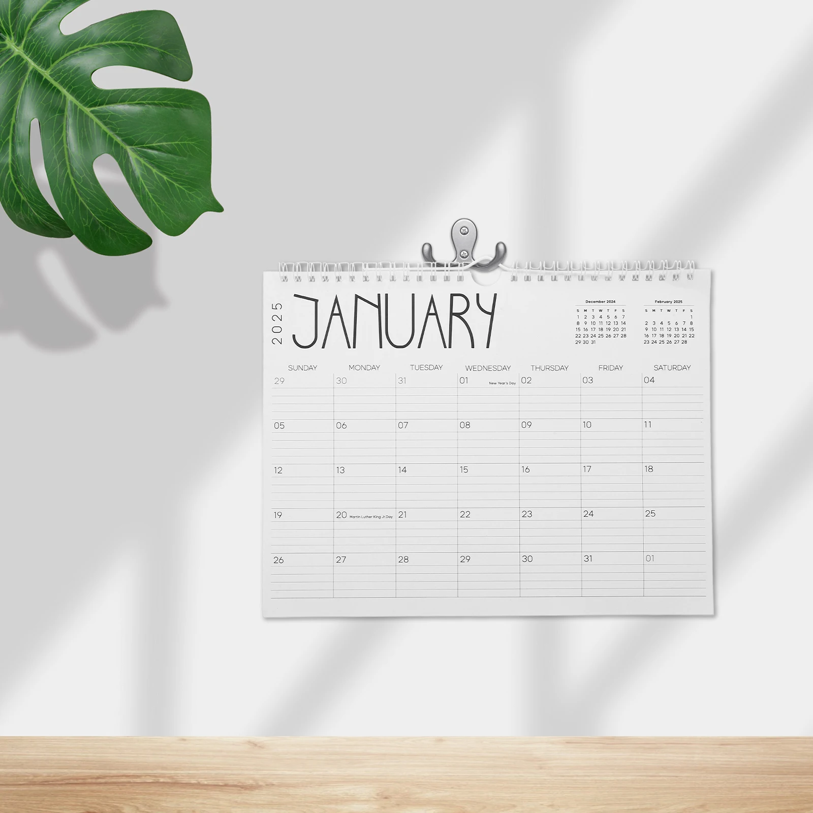 

Wall Calendar 2025 Yearly Calendar 12 Month Planner Twin-Wire Binding Hanging Hook Home Office School Planning Schedule