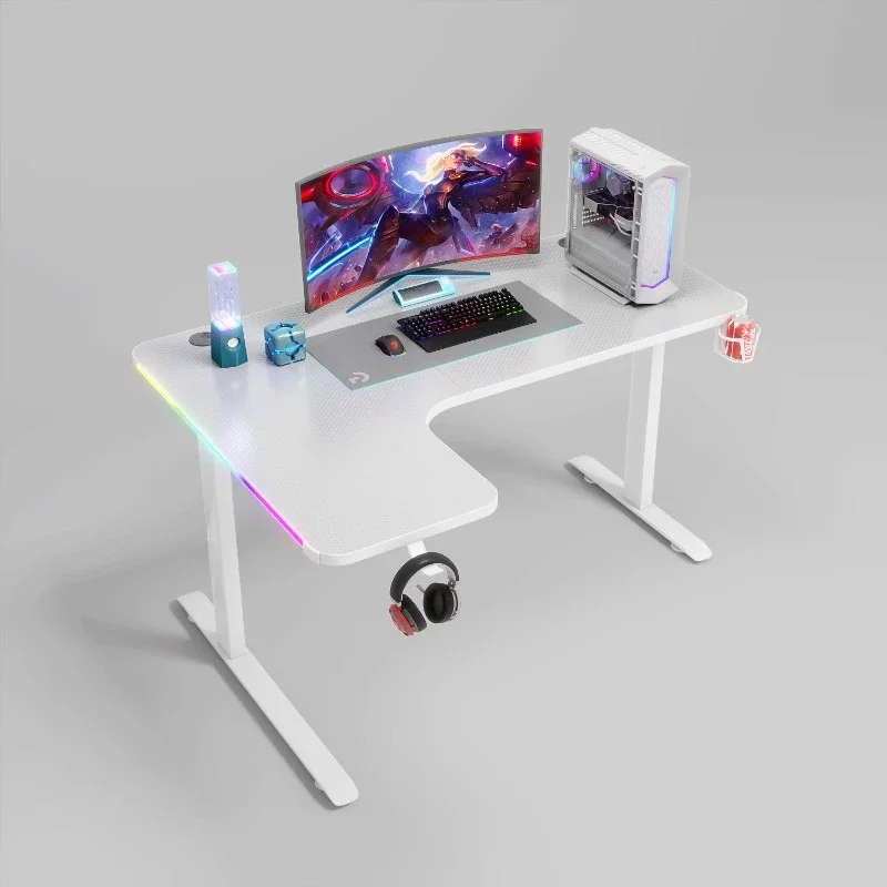 Custom L Shaped RGB Gaming Desk Large Picture Black White Gaming Table PC Computer Desk for Home Office