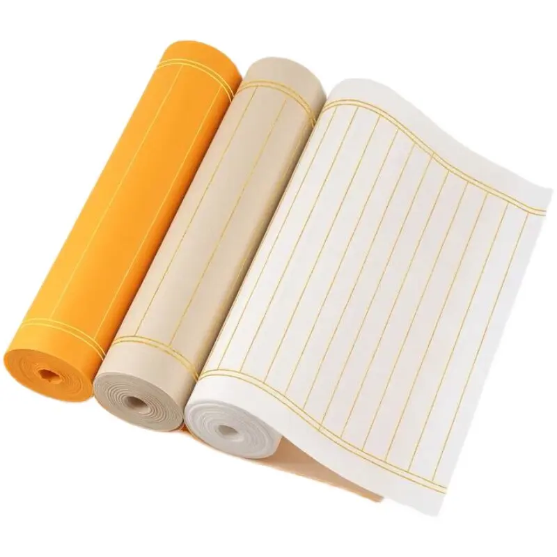 Thickened Vertical Grid Gilded Scroll Half Ripe Xuan Paper Antique Golden Small Script Copying Writing Rice Paper Set Art Craft