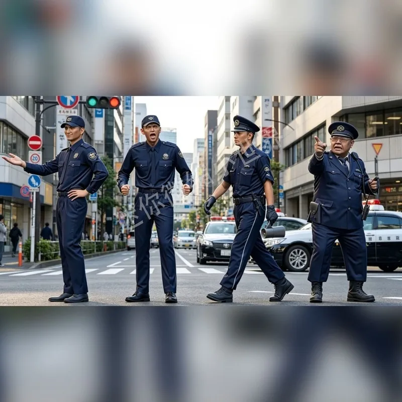 Japanese Police 4-Person Team 1:64 Scale 3D Printed Resin White Model Kit Unpainted Miniature Figurine for Diorama