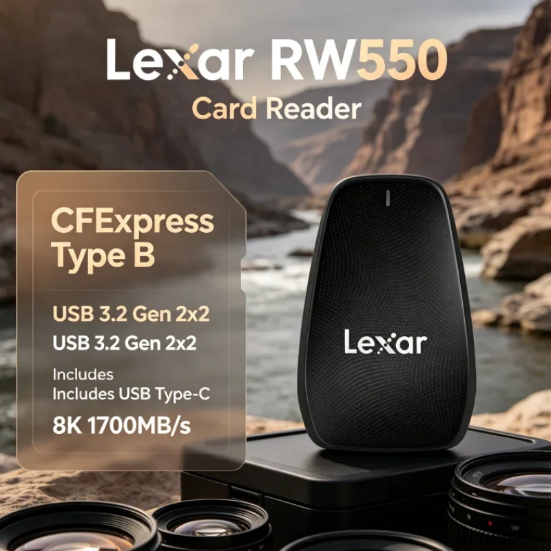 Lexar RW550 Portable 8K 20Gbps CFexpress Type B Reader USB 3.2 Gen 2x2 USB Type-C CFexpress Card Reader for Photo Transfer