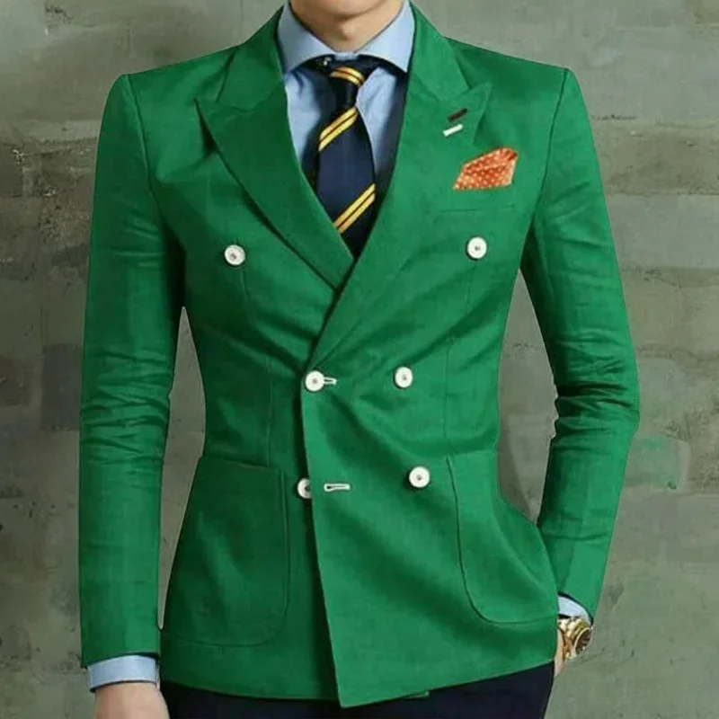 Ternos duplos para homens, jaqueta verde slim fit com calças pretas, conjunto de 2 peças, smoking formal masculino, festa de casamento, moda