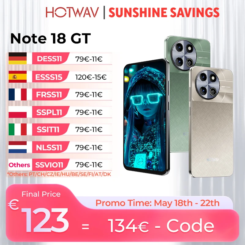 HOTWAV Note 18 GT Smartphone Ultra-mince 7.2 ''120Hz île dynamique téléphone portable léger 8GB 256GB 6200mAh 20W téléphone portable